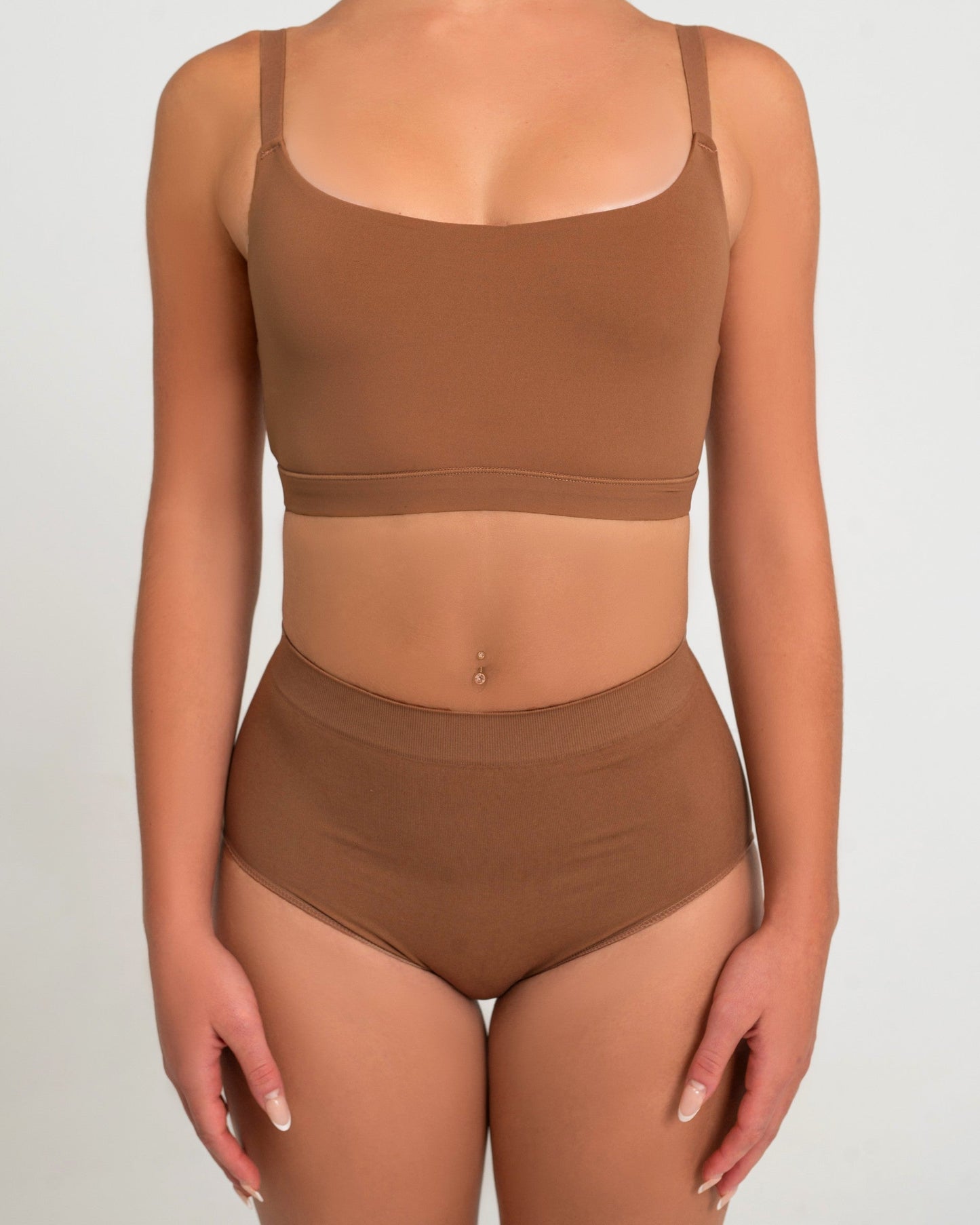 Augusta Newham Smooth Seamless Unlined Stretch Bralette - Dark Beige (Front)