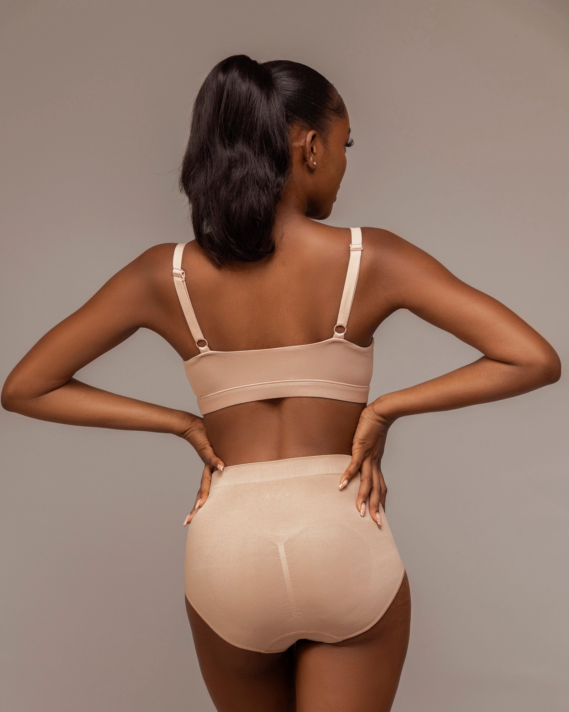 Augusta Newham Women's High Waisted Brief Control Pant - Beige (Back)