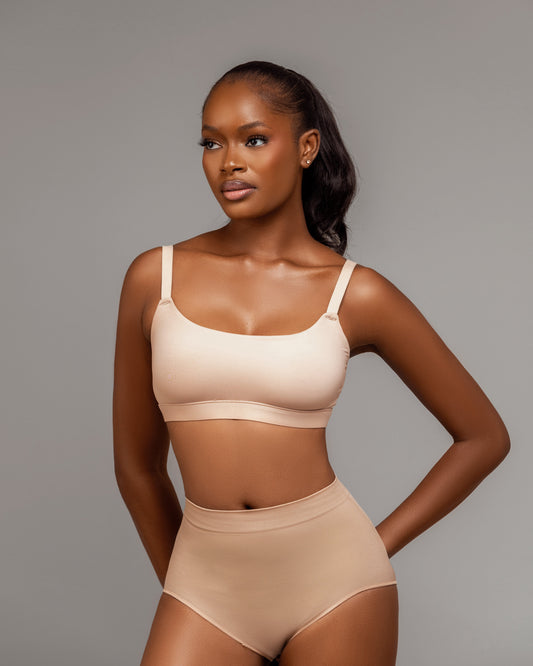 Augusta Newham Women's High Waisted Brief Control Pant - Beige (Front)