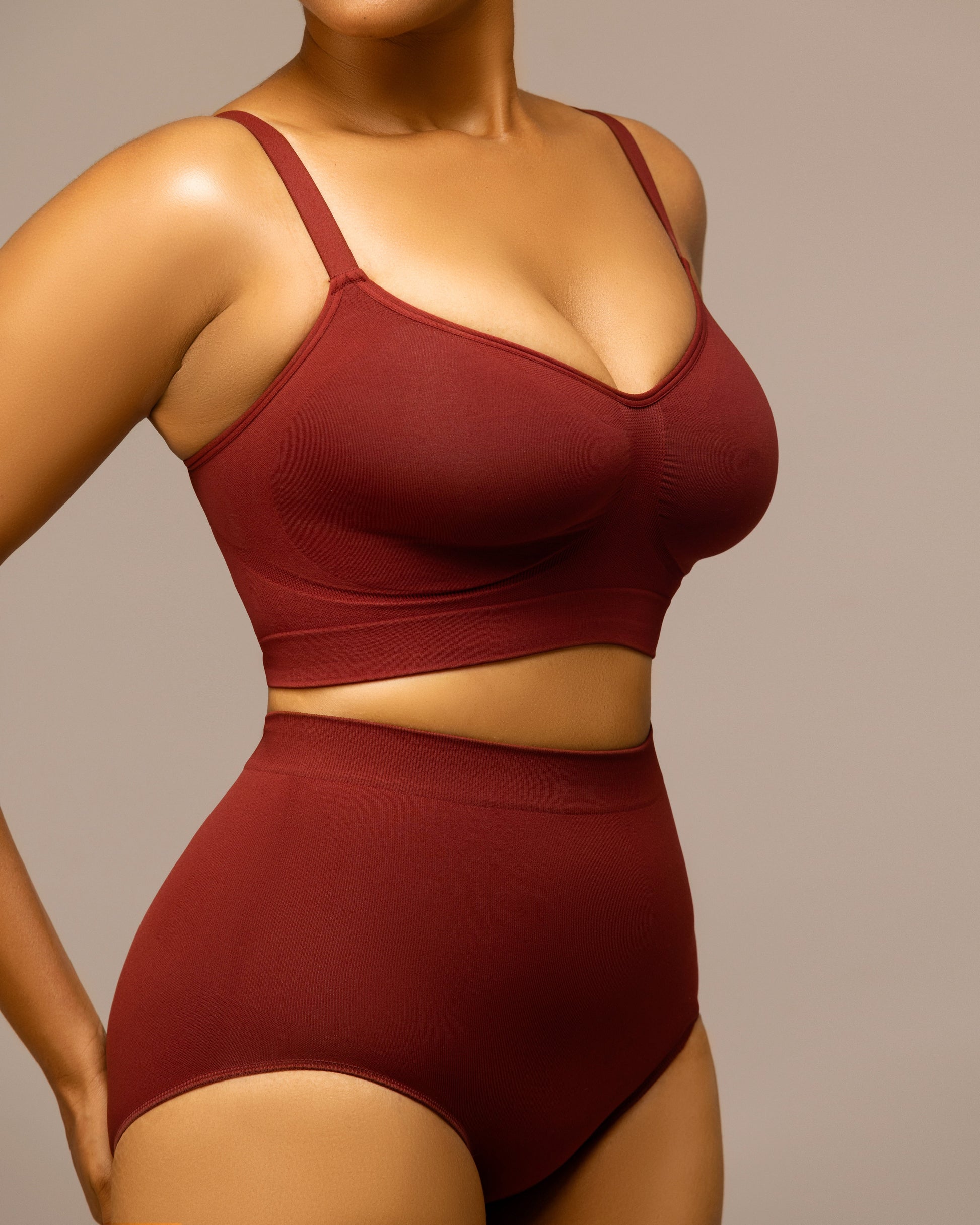 Augusta Newham Women's High Waisted Brief Control Pant - Burgundy (Side)